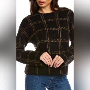 Vince Windowpane Plaid Wool & Alpaca Pullover Sweater Size XS Black & Taupe